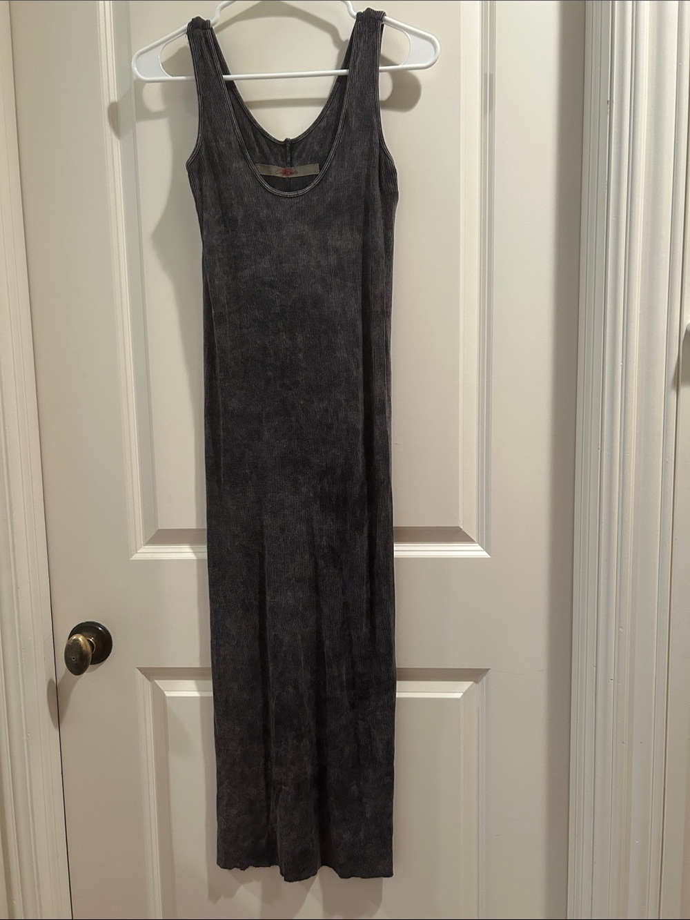 Enzo Costa Ribbed Tank Dress stretchy Scoop Neck Maxi Dress Tie dye Charcoal S